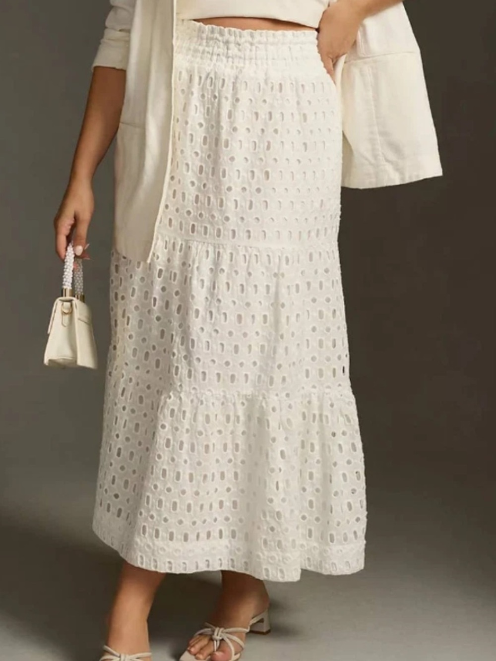 ANTHROPOLOGIE WOMENS SOMERSET MAXI SKIRT WHITE EYELET MEDIUM